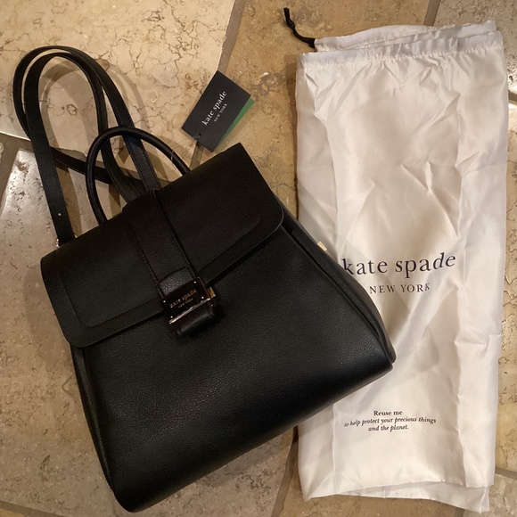 Kate Spade NY Nouveau Black Pebbled Leather Flap Bag/Purse/Backpack Medium Size - Picture 13 of 16